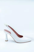 Beyaz Arkadan Fiyonklu Stiletto Topuklu Ayakkabı - Pony - 2