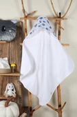 Luckka %100 Pamuk Bebek Havlu Kundak Banyo Havlusu - ZTKUNDAK Beyaz mavi - 1