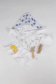 Luckka %100 Pamuk Bebek Havlu Kundak Banyo Havlusu - ZTKUNDAK Beyaz mavi - 4