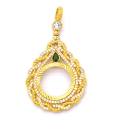 BZ Altın Kaplama Yeşil Taşlı Sonsuzluk Çeyrek Çerçeve Kolye Ucu TGR-359 - 1