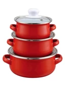 Ebru Metal Emaye Mini 3'lü Tencere Seti 12/14/16 Cm Kırmızı - 1