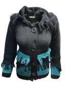 Pink Apple P00130 Kadın El Örgü Önü Püsküllü Kapüşonlu Hırka thumbnail 3