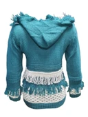 Pink Apple P00130 Kadın El Örgü Önü Püsküllü Kapüşonlu Hırka thumbnail 2