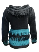 Pink Apple P00130 Kadın El Örgü Önü Püsküllü Kapüşonlu Hırka thumbnail 4