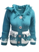 Pink Apple P00130 Kadın El Örgü Önü Püsküllü Kapüşonlu Hırka thumbnail 1