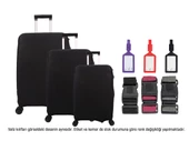 Bagacar Siyah 3lü Set Valiz Kılıfı, 3 lü Valiz Kemeri, 3lü Valiz Etiketi - 1