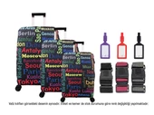 Bagacar Şehirler 3lü Set Valiz Kılıfı, 3 lü Valiz Kemeri, 3lü Valiz Etiketi - 1