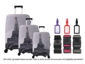 Bagacar Eyfel 3lü Set Valiz Kılıfı, 3 lü Valiz Kemeri, 3lü Valiz Etiketi thumbnail 1