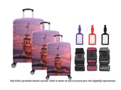 Bagacar Kız Kulesi 3lü Set Valiz Kılıfı, 3 lü Valiz Kemeri, 3lü Valiz Etiketi - 1