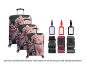 Bagacar Kediler 3lü Set Valiz Kılıfı, 3 lü Valiz Kemeri, 3lü Valiz Etiketi - 1