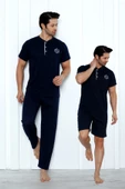 Yüksek Kaliteli Pamuk Penye: Erkekler İçin Mevsimlik 3 Parça Kısa Kollu Pijama Takımı Babalar Günü Hediyesi - 1