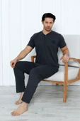 Yüksek Kaliteli Pamuk Penye: Erkekler İçin Mevsimlik 3 Parça Kısa Kollu Pijama Takımı Babalar Günü Hediyesi - 12