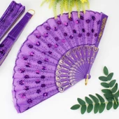 Plastik Pullu Kumaş Yelpaze 12'li Mor - 1