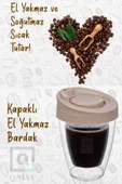 QNİAY Çift Cidarlı Espresso Kahve Bardağı Kapaklı El Yakmaz Mika Bardak Ev Ofis Kamp Seyahat Termos - 2