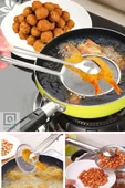 QNİAY Çelik Süzgeçli Maşa Kızartma Kevgiri Yağ Süzen Pratik Haşlama Maşası Fritöz Barbekü - 1