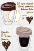 QNİAY Çift Cidarlı Espresso Kahve Bardağı Kapaklı El Yakmaz Bardak Americano Latte Coffe Çay - 2