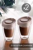 QNİAY Çift Cidarlı Kapaklı El Yakmaz Bardak (2 Adet) Termos Wall Espresso Coffe Latte - 1