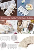 QNİAY Silikon Dondurma Kalıbı Magnum Modeli 4'lü - 50 Adet Tahta Çubuk Hediye - 3