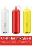 QNİAY Chef Renkli Hazırlık Şişesi (3 Adet) Kapaklı 1000 Ml Salata Zeytinyağı Ketçap Mayonez Sıkma Sosluk - 1