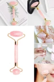 QNİAY 2li Set Pembe Kuvars Jade Roller | Gençlik Sırrı + Göz Uyku Bandı Premium Pembe Yüz Masaj Aleti thumbnail 2
