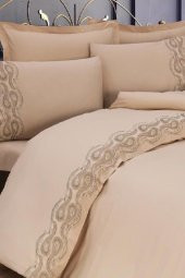 Fransız Güpürlü Betül Çift Kişilik Nevresim Takımı Cappucino thumbnail 2