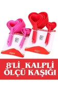 QNİAY 8'li Kalp Ölçü Kaşığı  Baharat Kaşığı Çay Kahve Şeker Un Baharatlık Ölçü Kaşığı Seti - 1