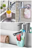 QNİAY Pratik Silikon Lavabo Düzenleyici Organizer Diş Fırça Sabun Vb. Lavabo Batarya Musluk Askılı thumbnail 5