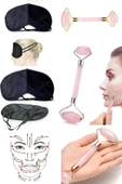 QNİAY 2li Set Pembe Kuvars Jade Roller | Gençlik Sırrı + Göz Uyku Bandı Premium Pembe Yüz Masaj Aleti thumbnail 1