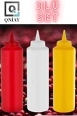 QNİAY 3lü Set Renkli Sosluk Yağdanlık 1000 ml  Pratik Süsleme Sıkma Yağdanlık Ketçap Hardal Mayonez thumbnail 4