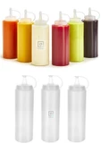 QNİAY Chef Hazırlık Şişesi (3 Adet) Kapaklı Salata Sosu Zeytinyağı Ketçap Mayonez Sıkma Sosluk 400 Ml - 2