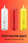 QNİAY Chef Renkli Hazırlık Şişesi (3 Adet) Kapaklı 1000 Ml Salata Zeytinyağı Ketçap Mayonez Sıkma Sosluk - 5