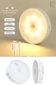 QNİAY 8 Ledli Hareket Sensörlü Usb Şarj Edilebilir Mıknatıslı Günışığı Sarı Led Işık Dolap Içi Ev Gece - 1