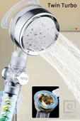 QNİAY Yeni Çift Pervaneli Turbo Fanlı Duş Başlığı Su Tasarruflu (Yeni Nesil) Yağmurlama Stop Düğmeli Banyo thumbnail 5