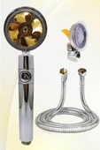 QNİAY Pervaneli Gold Jet Duş Başlığı Duş Hortumu Ve Vantuzlu Mafsal Set - 1