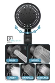 QNİAY Turbo Fanlı 3'lü Set Siyah 5 Fonksiyonlu Turbo Jet Pervaneli Duş Başlığı Örgülü Hortum Ve Askı Set thumbnail 5