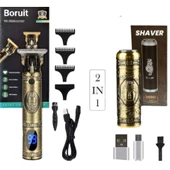 Boruit Pro 2 İN 1 Vintage Traş Makinesi Şarjlı Dijital Göstergeli Aliminyum Gövde - 1
