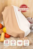 Luckka 2 Katlı Müslin Örtü , Oyuncak , Müslin Önlük Seti 75x75 cm - ZTCRINKLE Kahve-Krem - 1