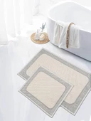 Naturel Pamuklu Kilim Yıkanabilir Banyo Paspası Seti 2'li Klozet Takımı 60x100-50x60cm 7034 - 1