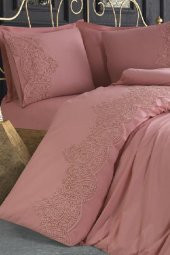 Fransız Güpürlü Deren Çift Kişilik Nevresim Takımı Pudra thumbnail 2