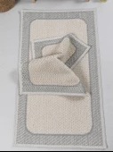 Naturel Pamuklu Kilim Yıkanabilir Banyo Paspası Seti 2'li Klozet Takımı 60x100-50x60cm 7034 - 6