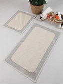 Naturel Pamuklu Kilim Yıkanabilir Banyo Paspası Seti 2'li Klozet Takımı 60x100-50x60cm 7034 - 7