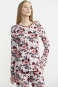 Çiçek Desenli Yumuşak Dokulu Pijama Takım - Kırmızı - 4