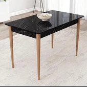 PİNOTEX AYAKLI KALİTELİ MDF SABİT YEMEK MASASI  72 x 112 cm  SİYAH MERMER - 1