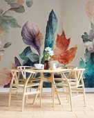 3 Boyutlu Pembe Çiçek Yeşil Yaprak Çizim Temalı Duvar Kağıdı thumbnail 5