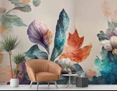 3 Boyutlu Pembe Çiçek Yeşil Yaprak Çizim Temalı Duvar Kağıdı thumbnail 6