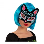 Siyah Süet Mavi Kırmızı Simli Kedi Maskesi - 2