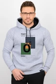Üç Iplik Şardonlu Baskılı Kapüşonlu Sweatshirt Gri Edw181 - 1