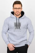 Üç Iplik Şardonlu Baskılı Kapüşonlu Sweatshirt Gri Edw197 - 1