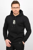 Üç Iplik Şardonlu Baskılı Kapüşonlu Sweatshirt Siyah Edw179 - 1