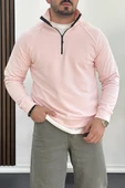 Erkek Yarım Fermuarlı Sweatshirt Pembe Edw212 - 1